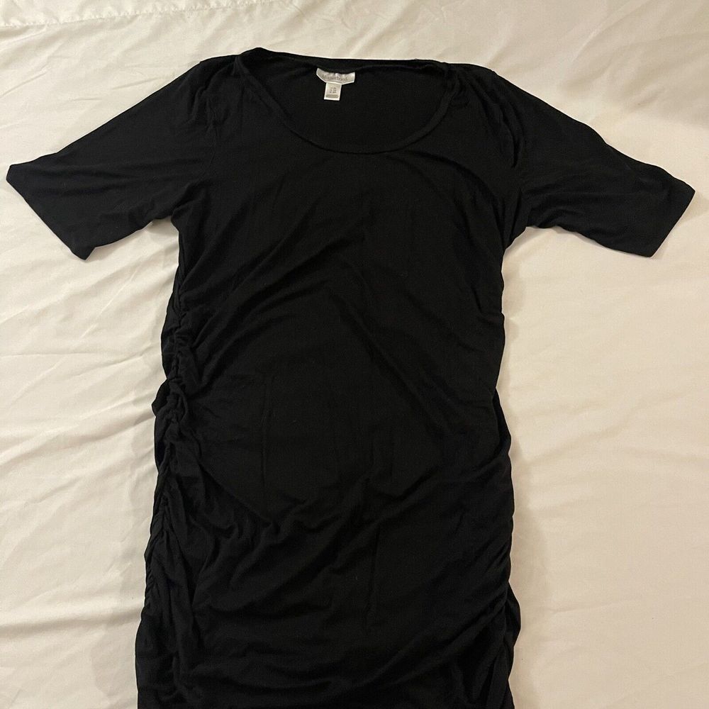 Motherhood Maternity Black Dress Size XL Elbow-Length Sleeves, Ruched Sides